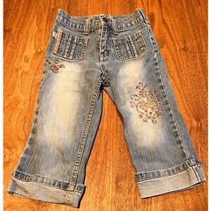 Jet-Set Girls Embroidered Jeans Size‎ 6X Blue Adjustable Waist Cuffed Denim